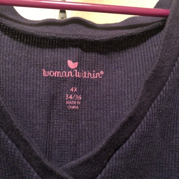 Woman Within Tops - Embroidered Thermal tunic- Navy blue